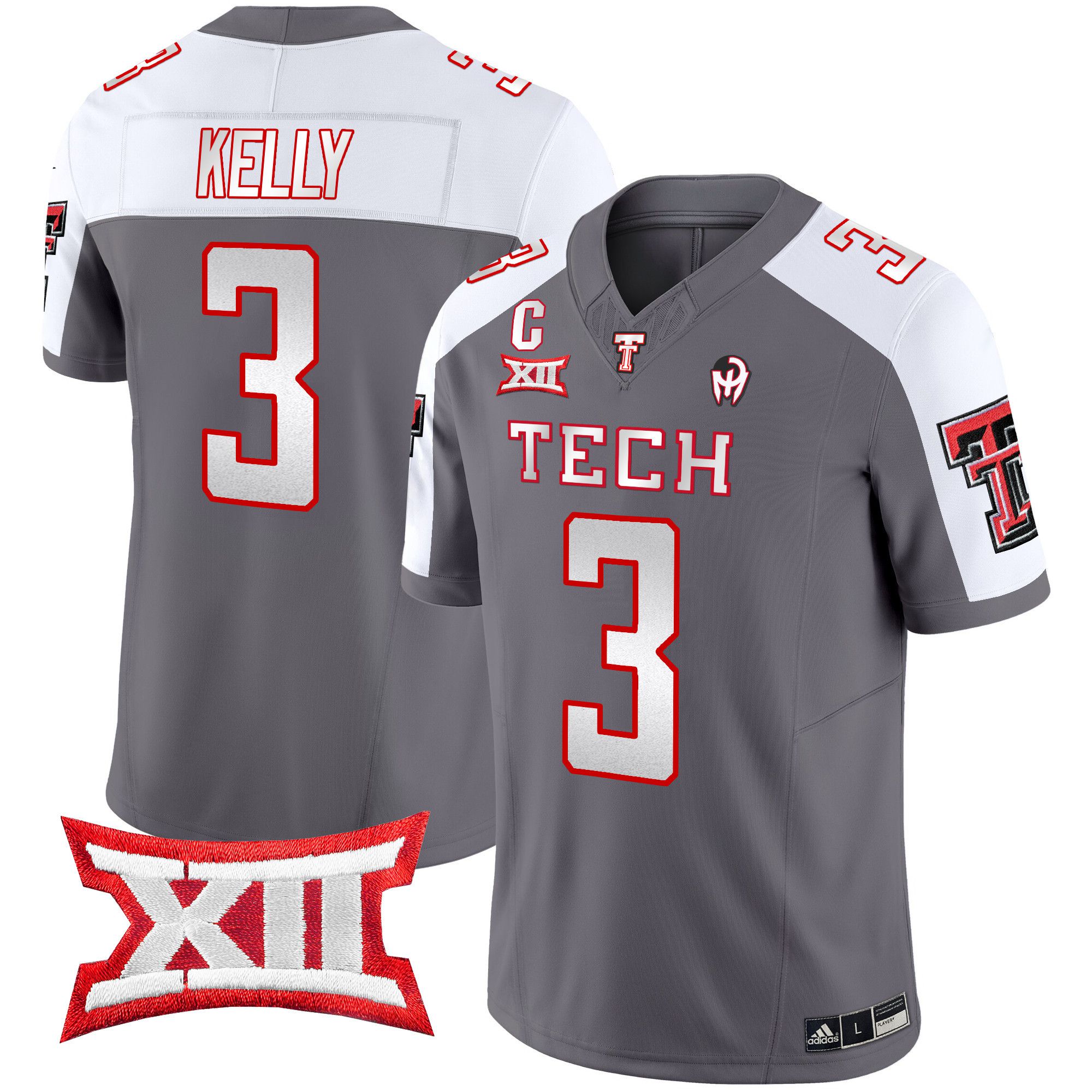 Men Texas Tech Red Raiders #3 Kelly Grey 2024 Patrick Mahomes Symbol Vapor Limited NCAA Jersey style 1